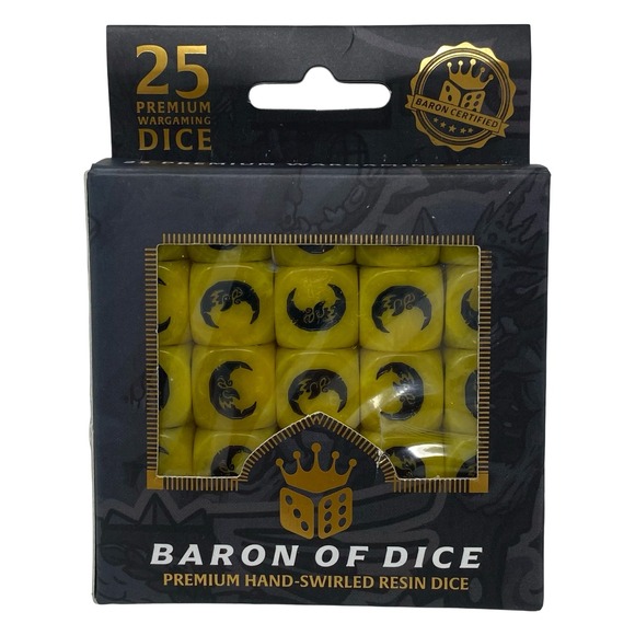 Baron of Dice Other - Baron of Dice Full Moon 25 Premium Wargaming Yellow Black Swirled Resin 16mm Set